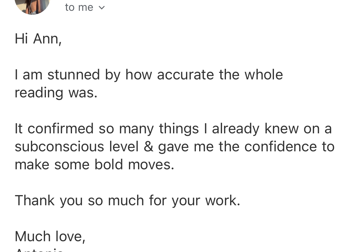 Five-star testimonial about destiny matrix life purpose reading