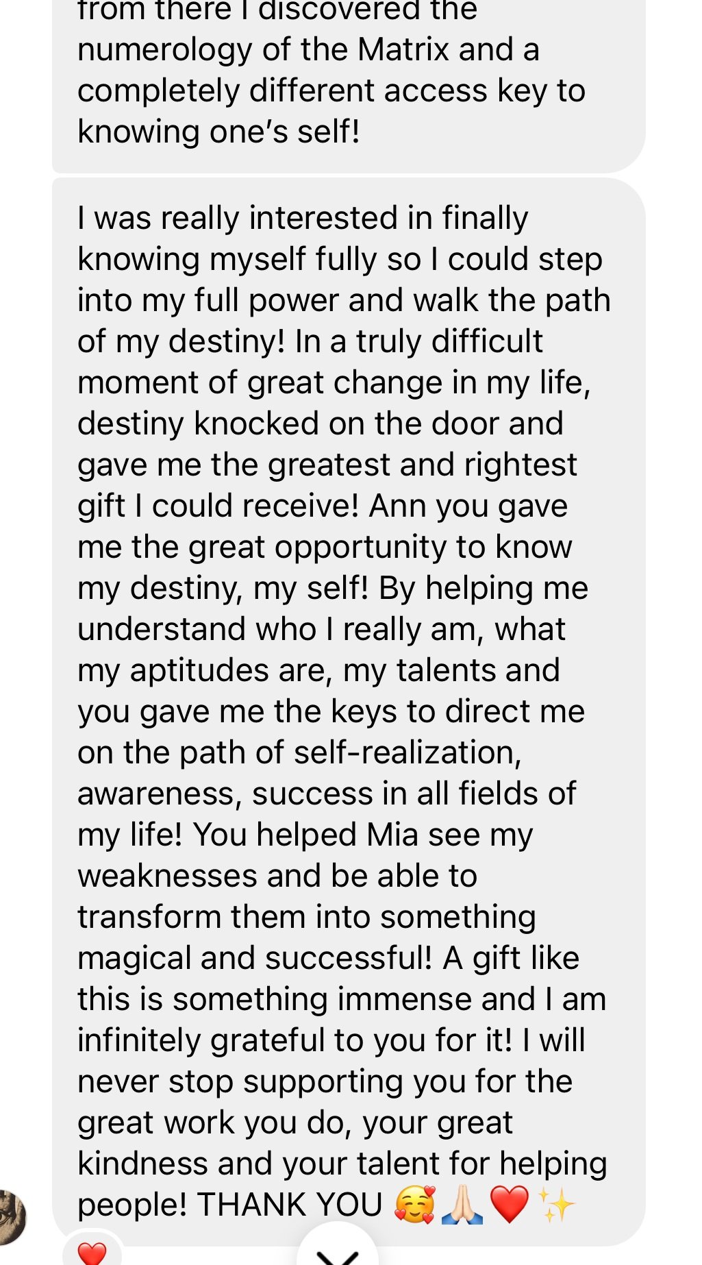 Testimonial about personalized numerology reading by Ann Matrix Destiny